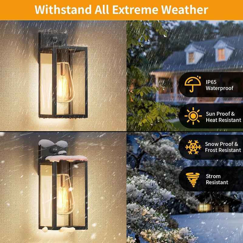 FNYUSLET 2 Pack 13‘’ Motion Sensor Outdoor Wall Light Fixture, Large Front Porch Lights for House, Exterior Wall Sconce, Black Waterproof Lantern Lamp,Outside Coach Light for Garage Entryway Yard - Image 4